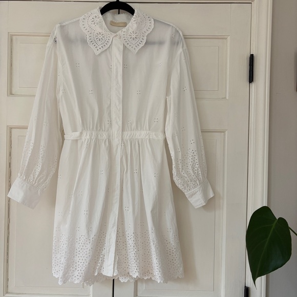 ULLA JOHNSON Gemma Shirt Dress Cowrie White Eyelet Statement Colla Size 6 Medium - Picture 5 of 16